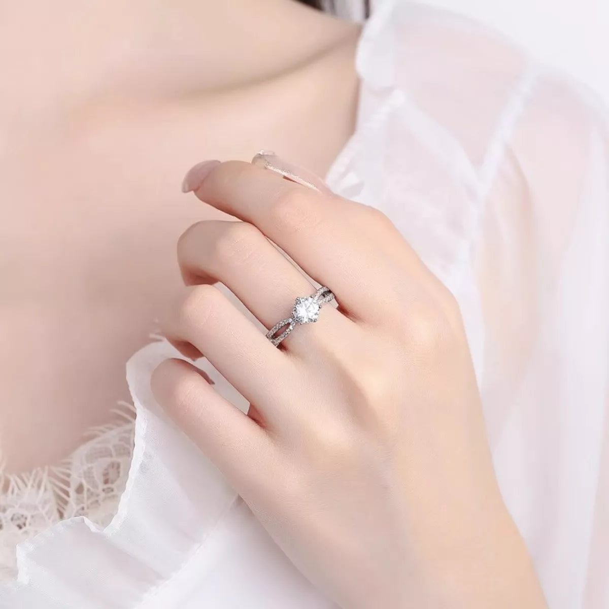 1 Carat Moissanite Sterling Silver Ring - alternate ring view