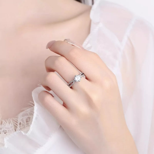 1 Carat Moissanite Sterling Silver Ring - alternate ring view