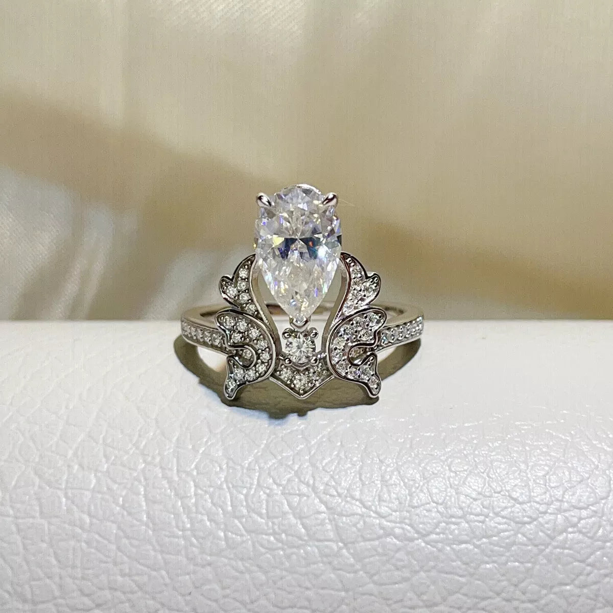 5 Carat Sterling Silver Moissanite Teardrop Ring in Silver - women's ring