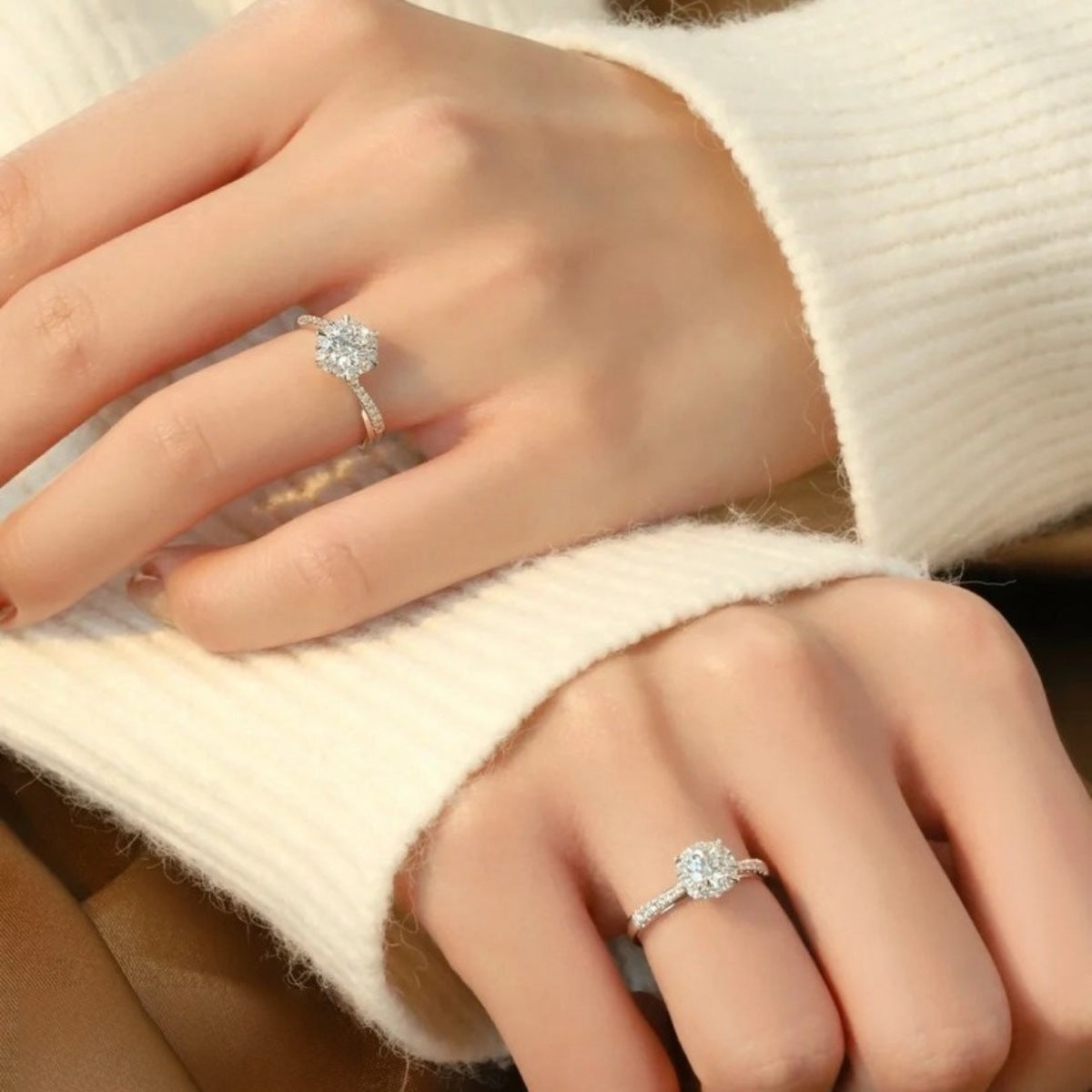 1 Carat Moissanite Sterling Silver Ring in Silver - women's ring