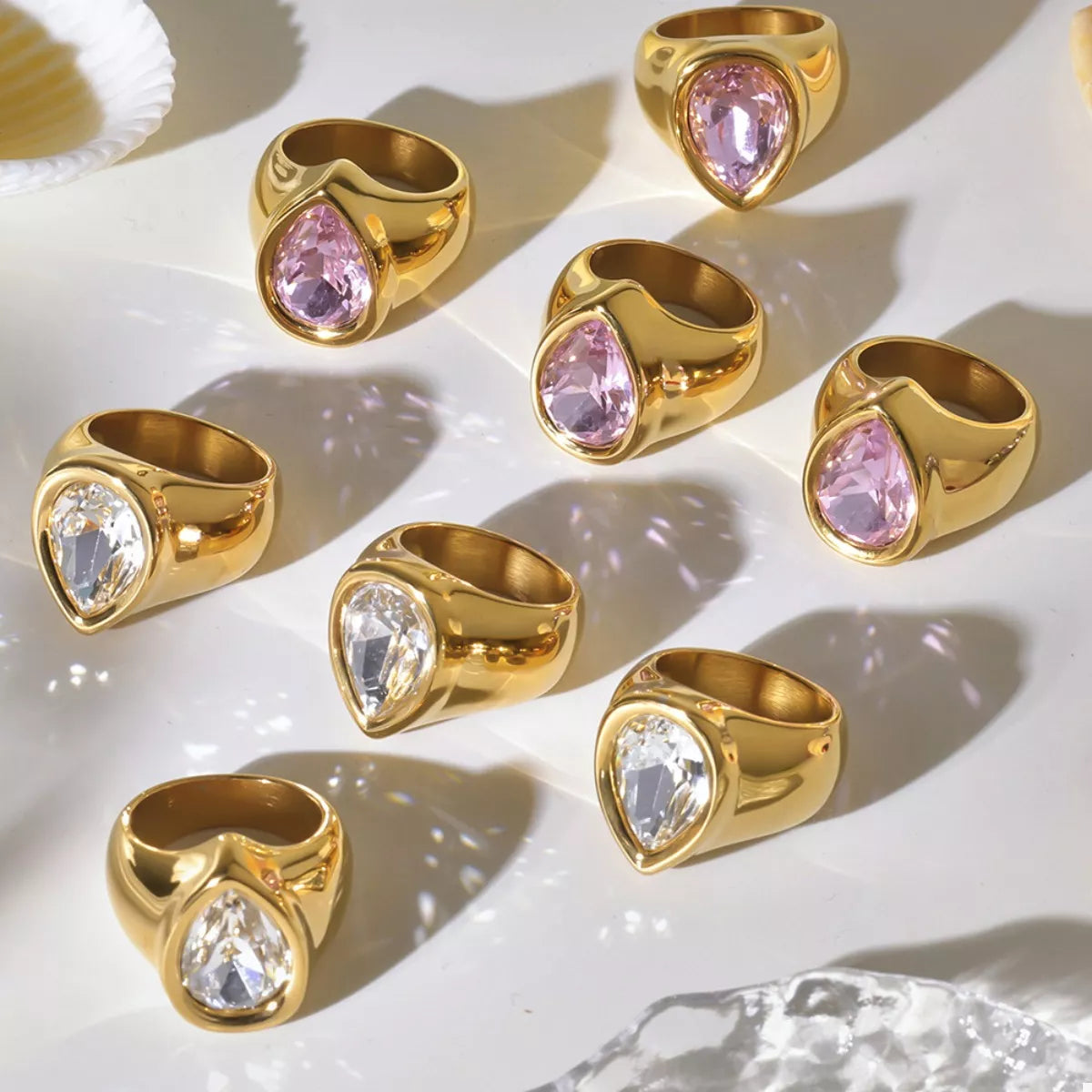 18K Gold-Plated Teardrop Zircon Ring in White - women's ring