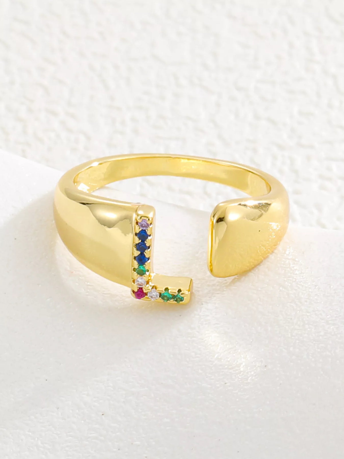 18K Gold-Plated Zircon Letter Ring in O - women's ring