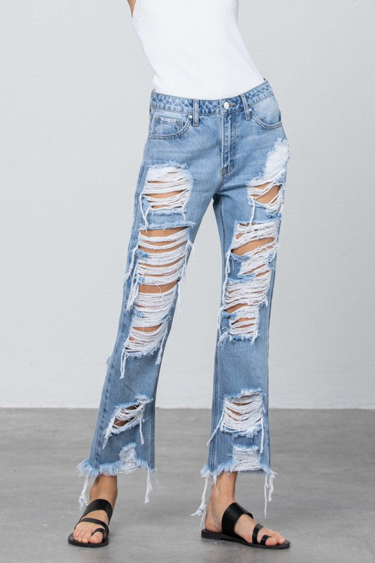 Destroyed Frayed Flare Jeans