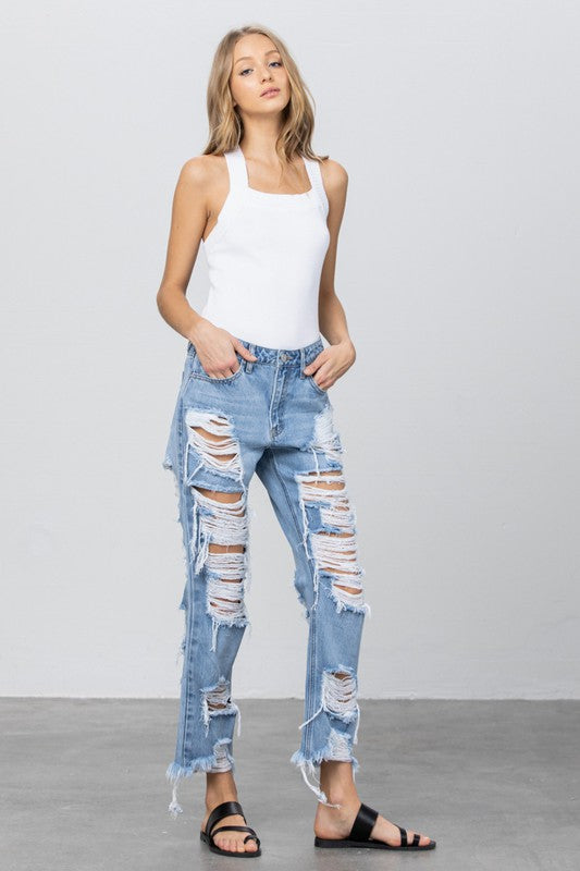 Destroyed Frayed Flare Jeans