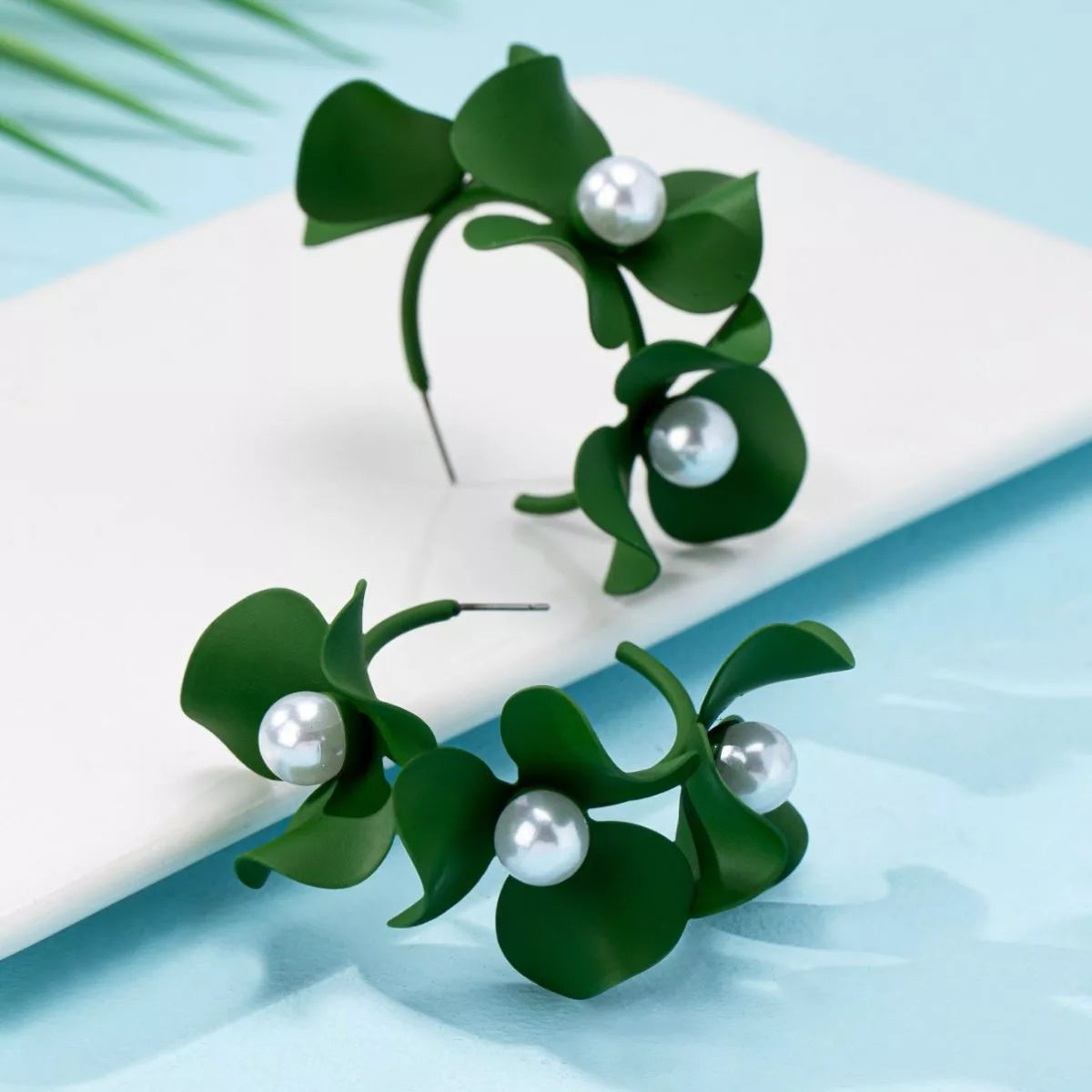 Floral Pearl Hoop Earrings - alternate earring view