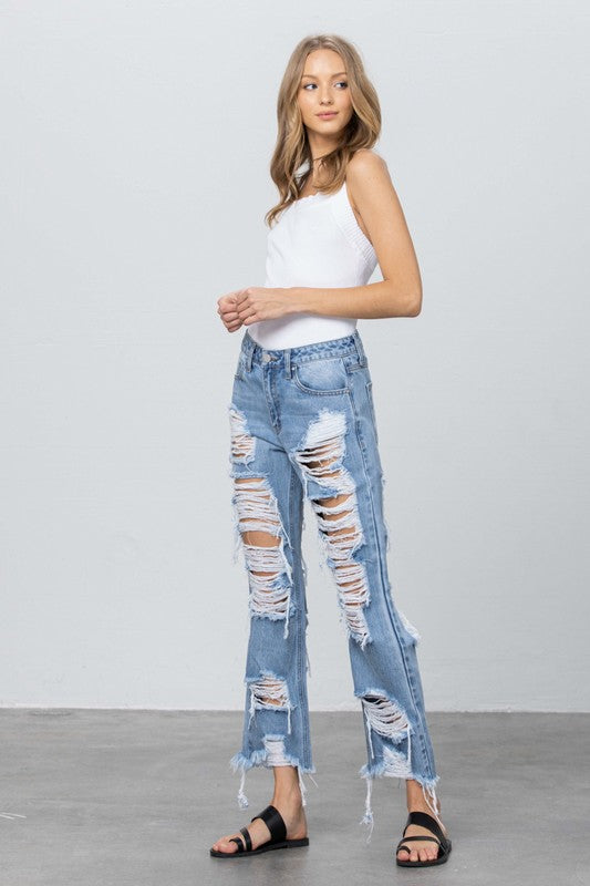 Destroyed Frayed Flare Jeans
