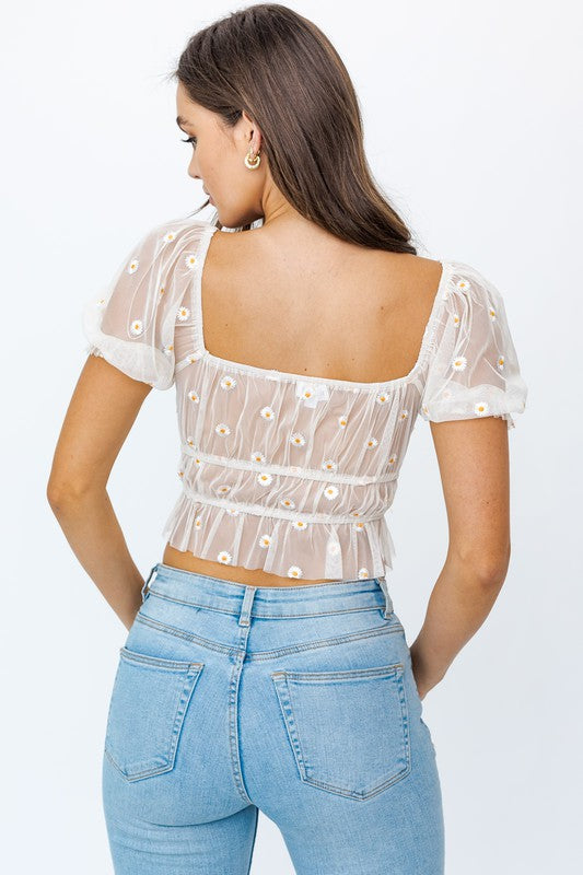 Ruched Embroidery Crop Top