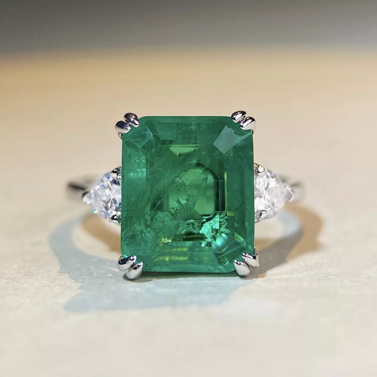 Sterling Silver Zircon Geometric Ring - alternate ring view