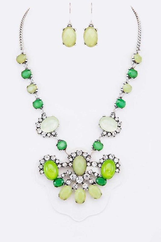 Crystal Drop Statement Necklace Set