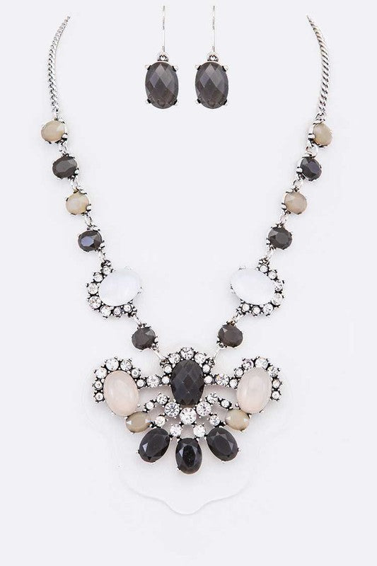 Crystal Drop Statement Necklace Set