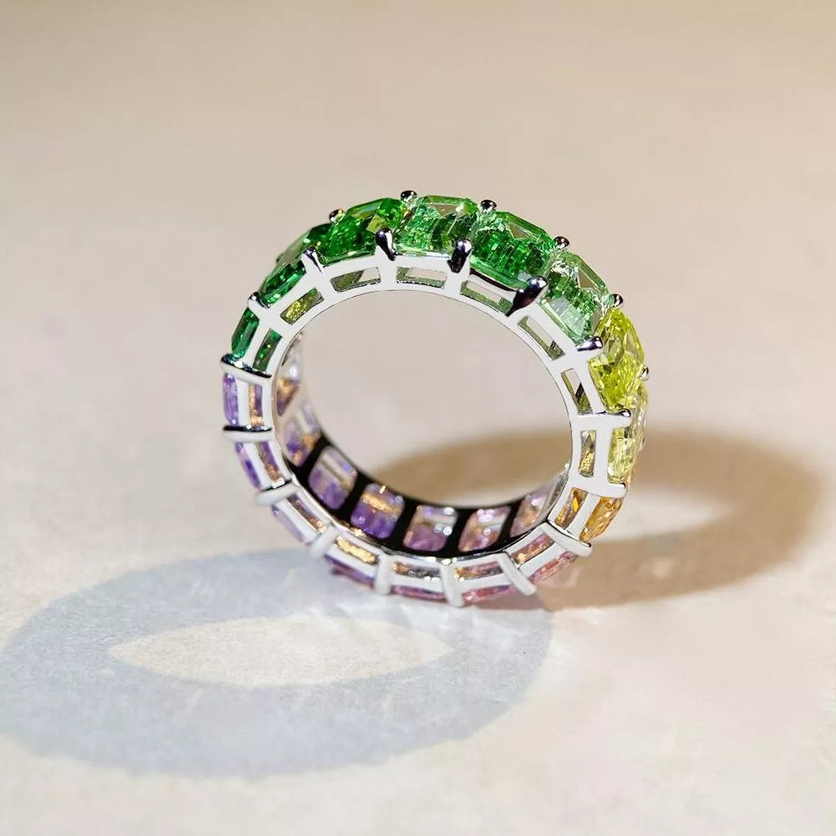 Sterling Silver Zircon Ring in Light Green - women's ring