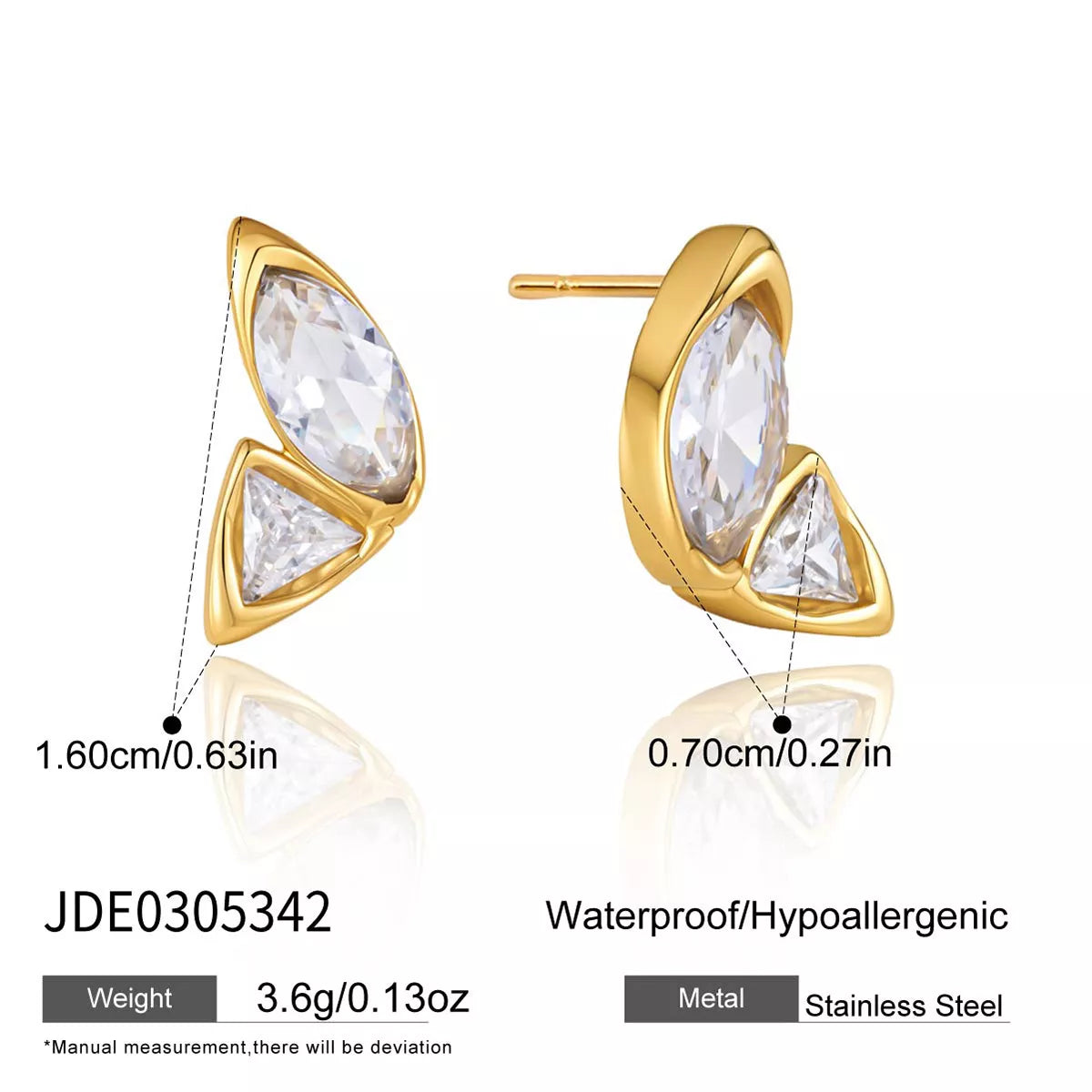 18K Gold-Plated Alloy Zircon Stud Earrings - alternate earring view