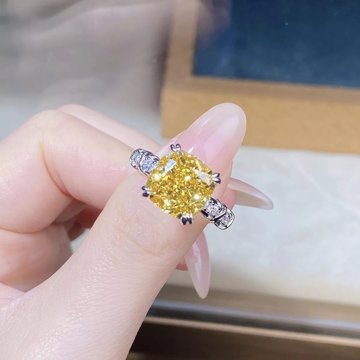 Sterling Silver Zircon Geometric Ring in Yellow - women's ring