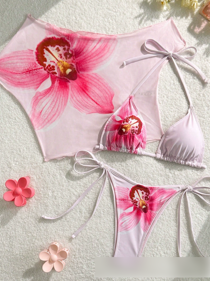 Split Swimsuit Lace up Bikini Short Sleeved Blouse Three Piece Swimsuit Slim Sexy Bikini