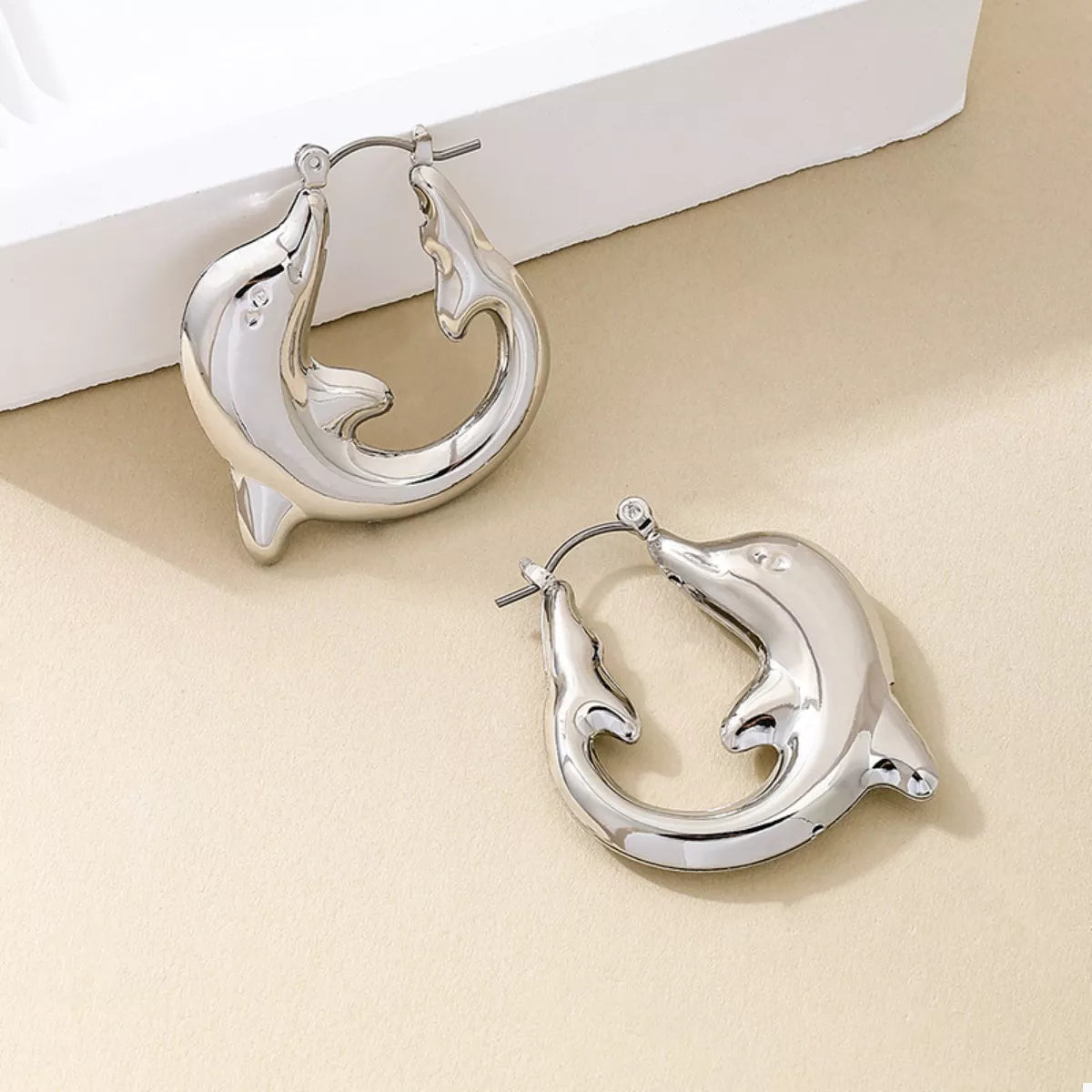 18K Gold-Plated Dolphin Hoop Earrings - alternate earring view