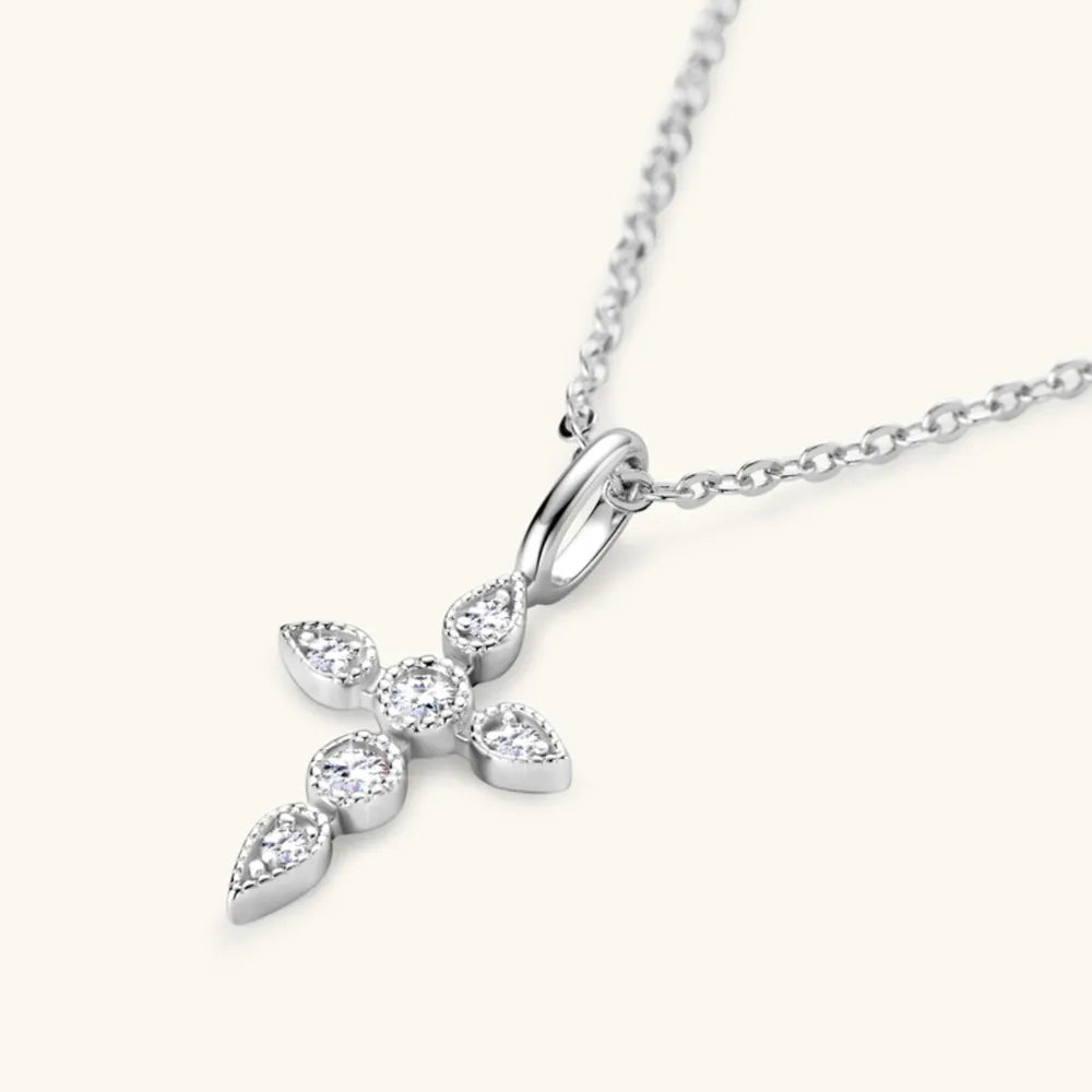 Sterling Silver Moissanite Cross Pendant Necklace - alternate necklace view