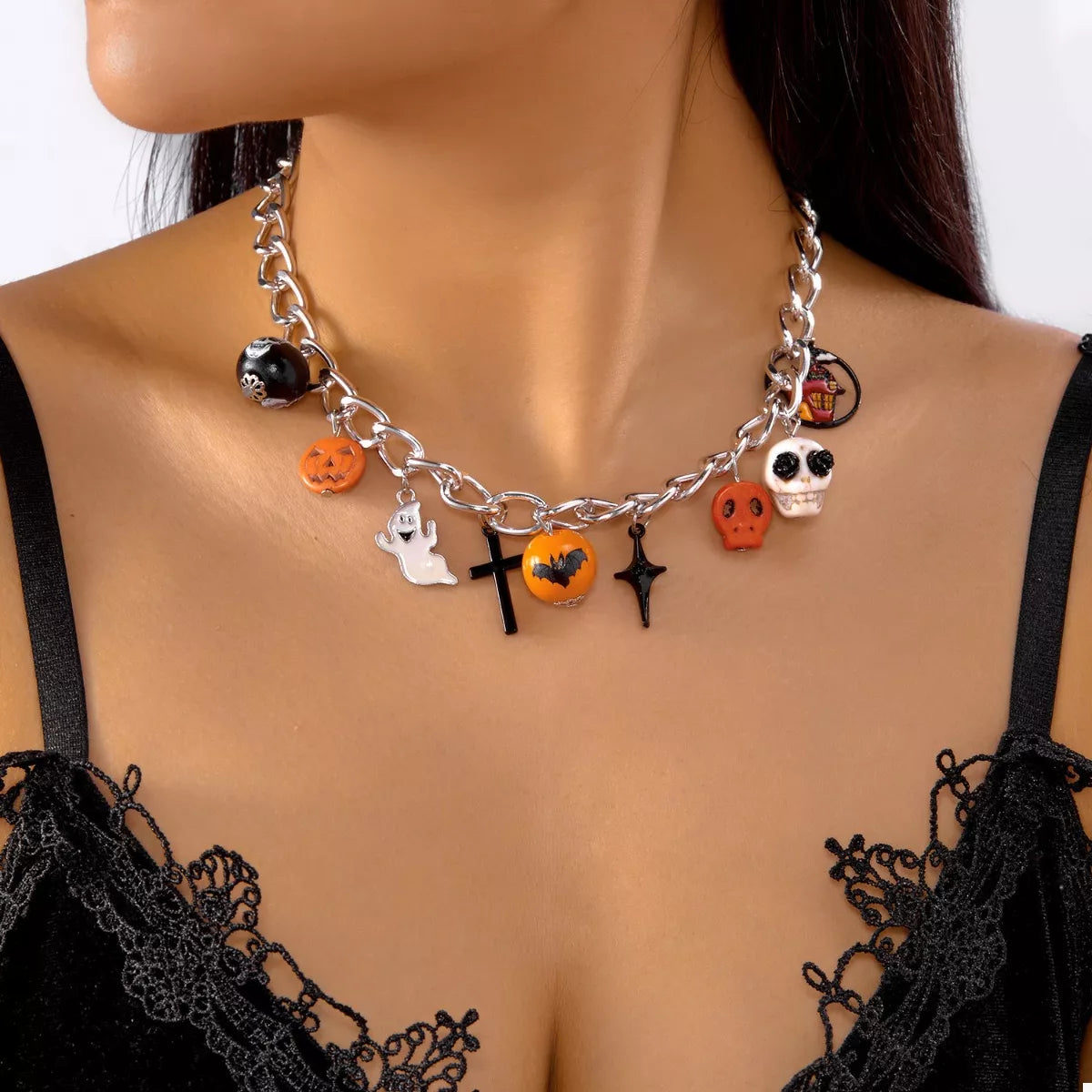 Halloween Charm Chain Necklace in Silver - women's chain necklace