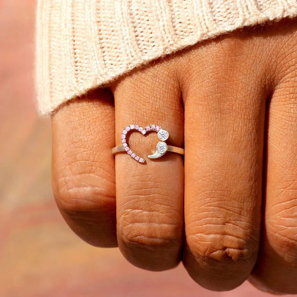 Sterling Silver Inlaid Zircon Ring in Blush Pink - women's ring