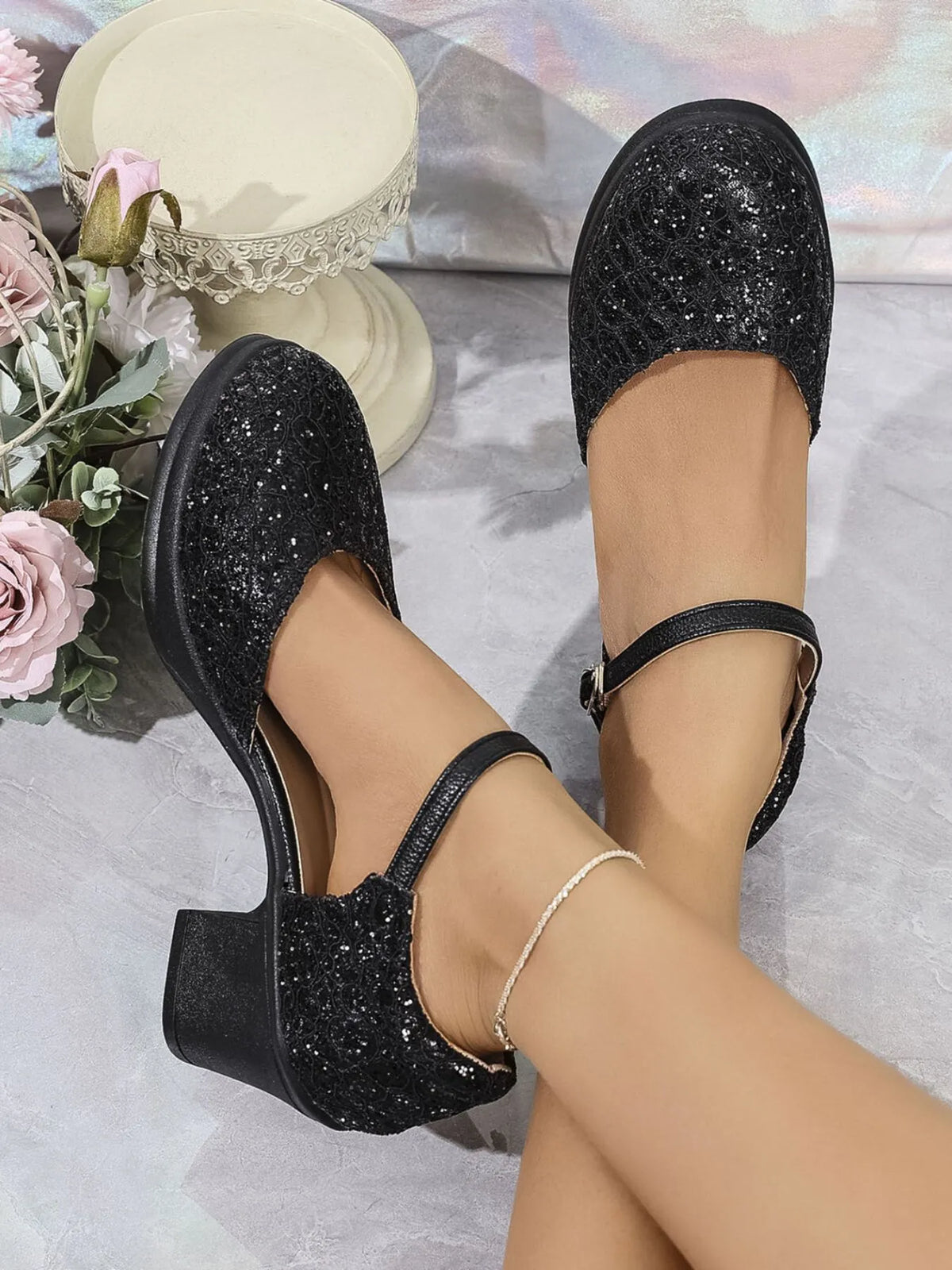 Round-Toe Block-Heel Pumps in Black - women's heels