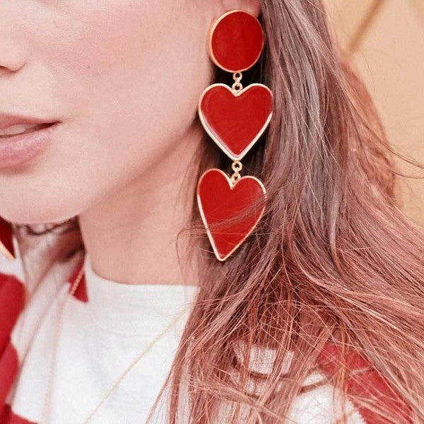 Double Heart Drop Earrings