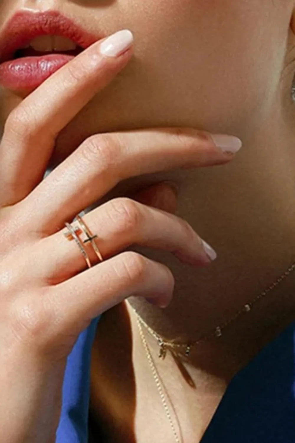 Sterling Silver Inland Zircon Cross Ring - alternate ring view