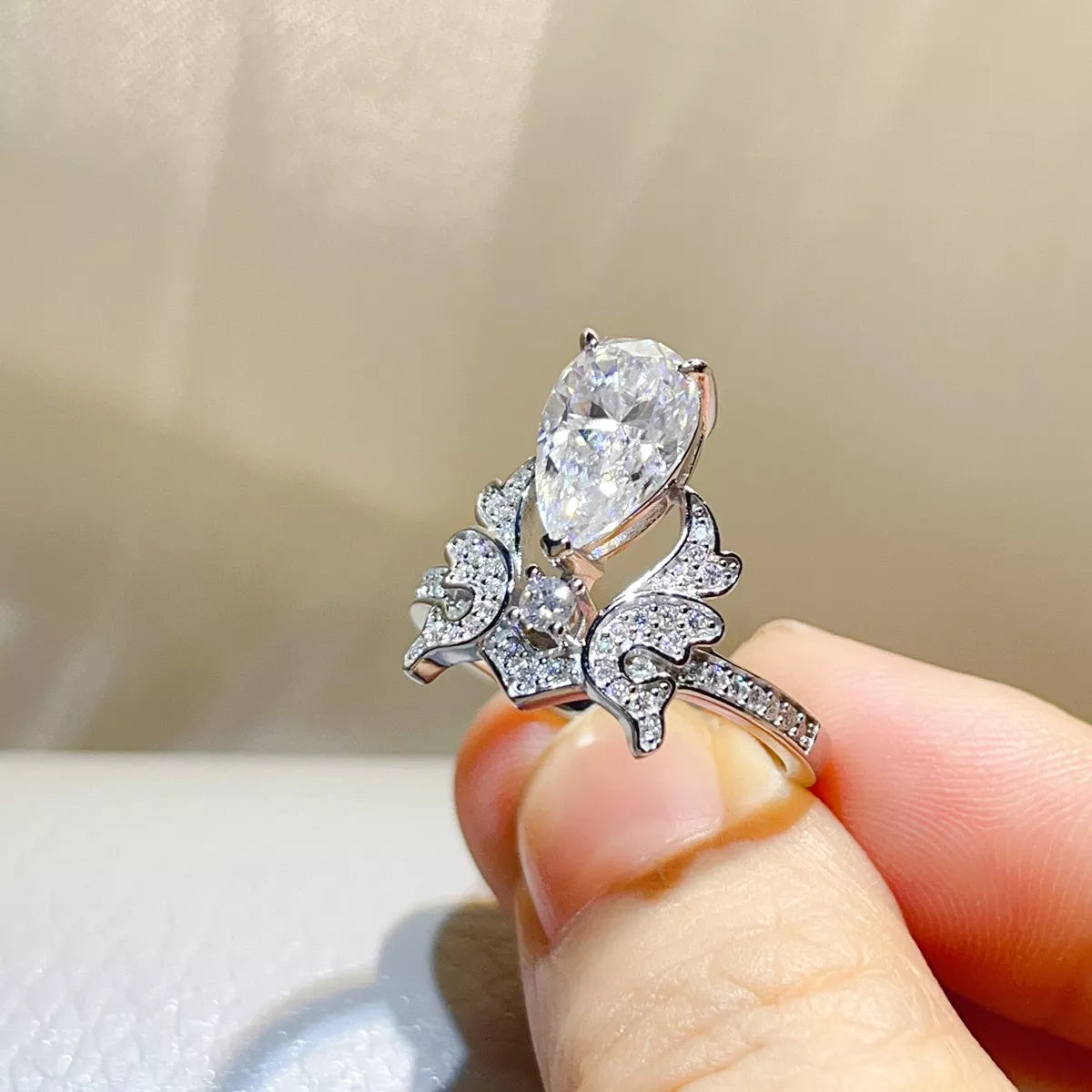 5 Carat Sterling Silver Moissanite Teardrop Ring in Silver - women's ring