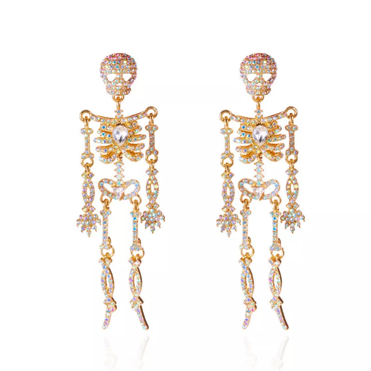 Halloween Skeleton Skull Zircon Drop Earrings - alternate earring view