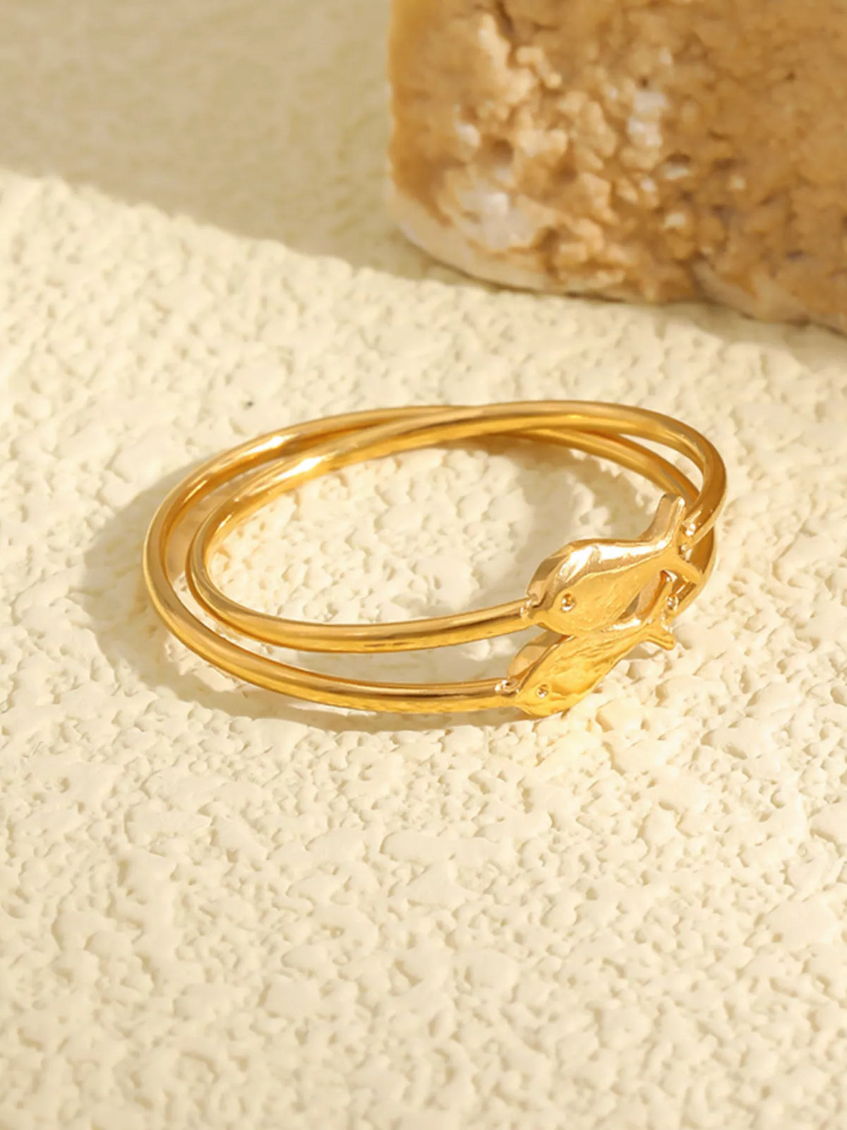 18K Gold-Plated Stainless Steel Fish Ring - alternate ring view