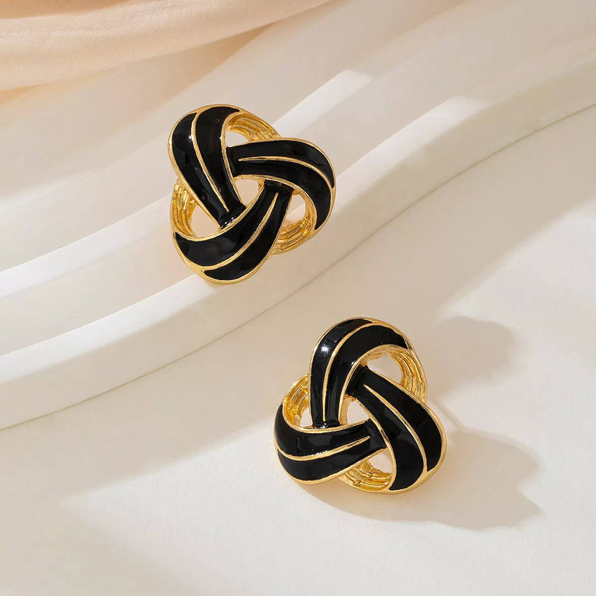 Twisted Knot Geometric Stud Earrings - alternate earring view