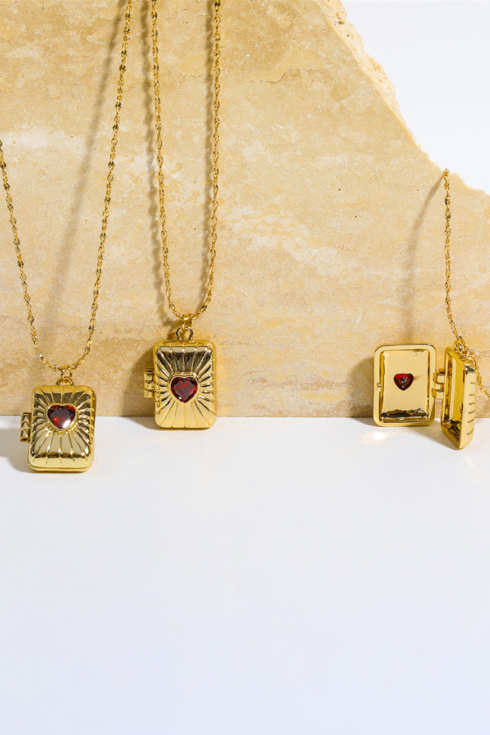 Heart Zircon Box Pendant Copper Necklace - alternate necklace view