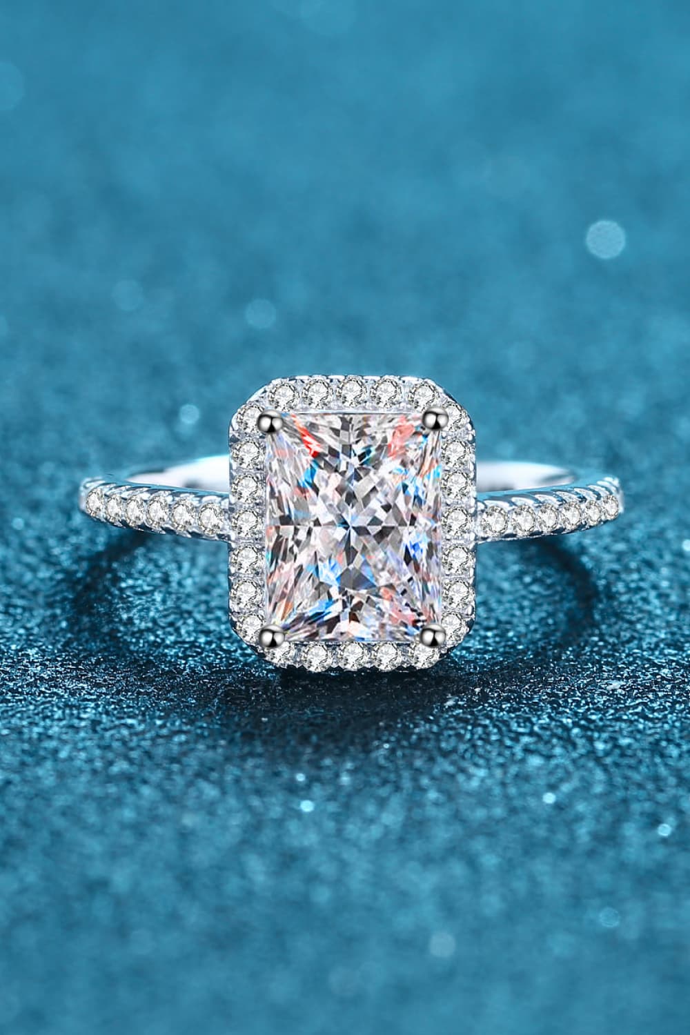 2 Carat Moissanite Sterling Silver Halo Ring in Silver - women's halo ring