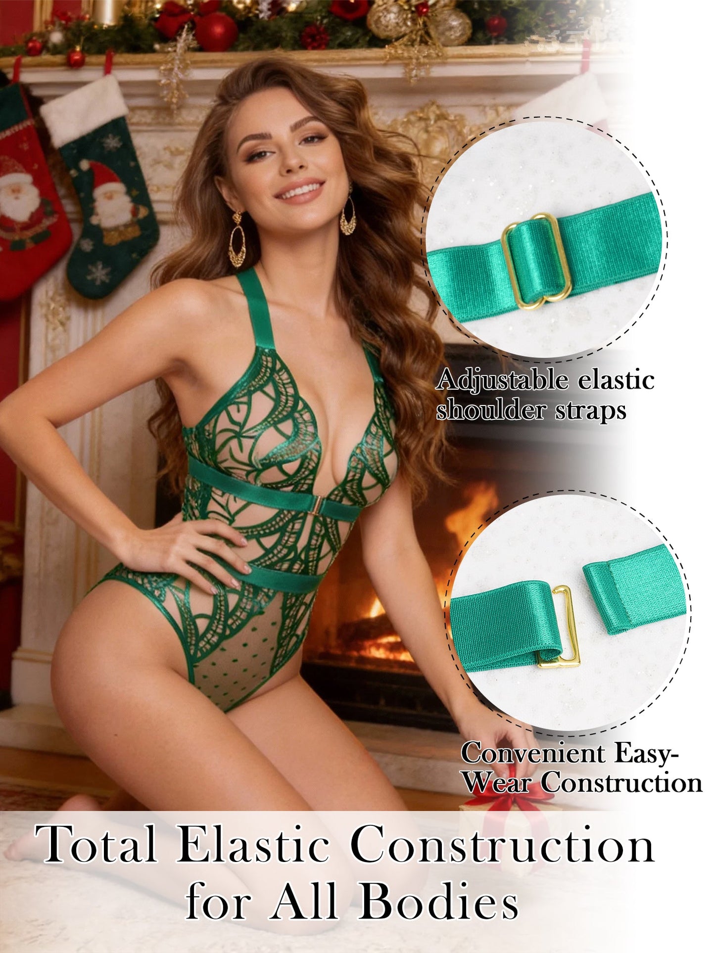 Green Foil Lace Seductive Sheer Bodysuit