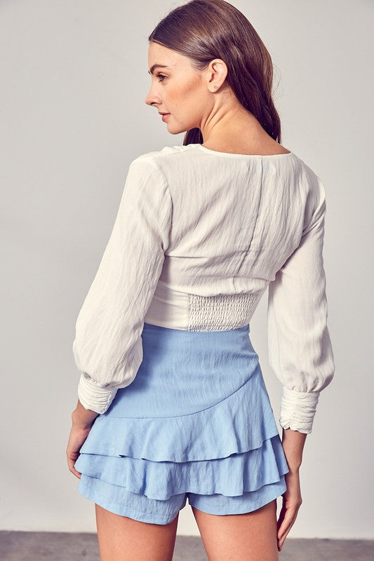 Front Tie Long Sleeve Blouse