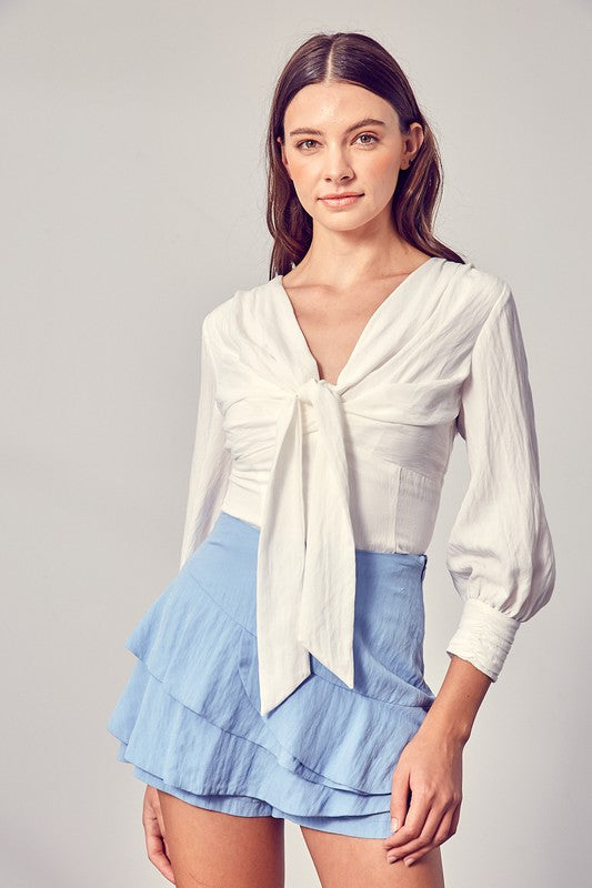 Front Tie Long Sleeve Blouse