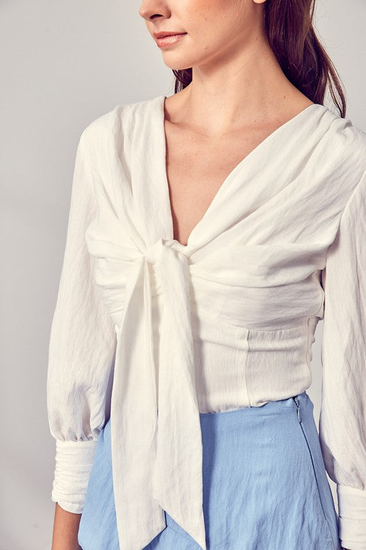 Front Tie Long Sleeve Blouse