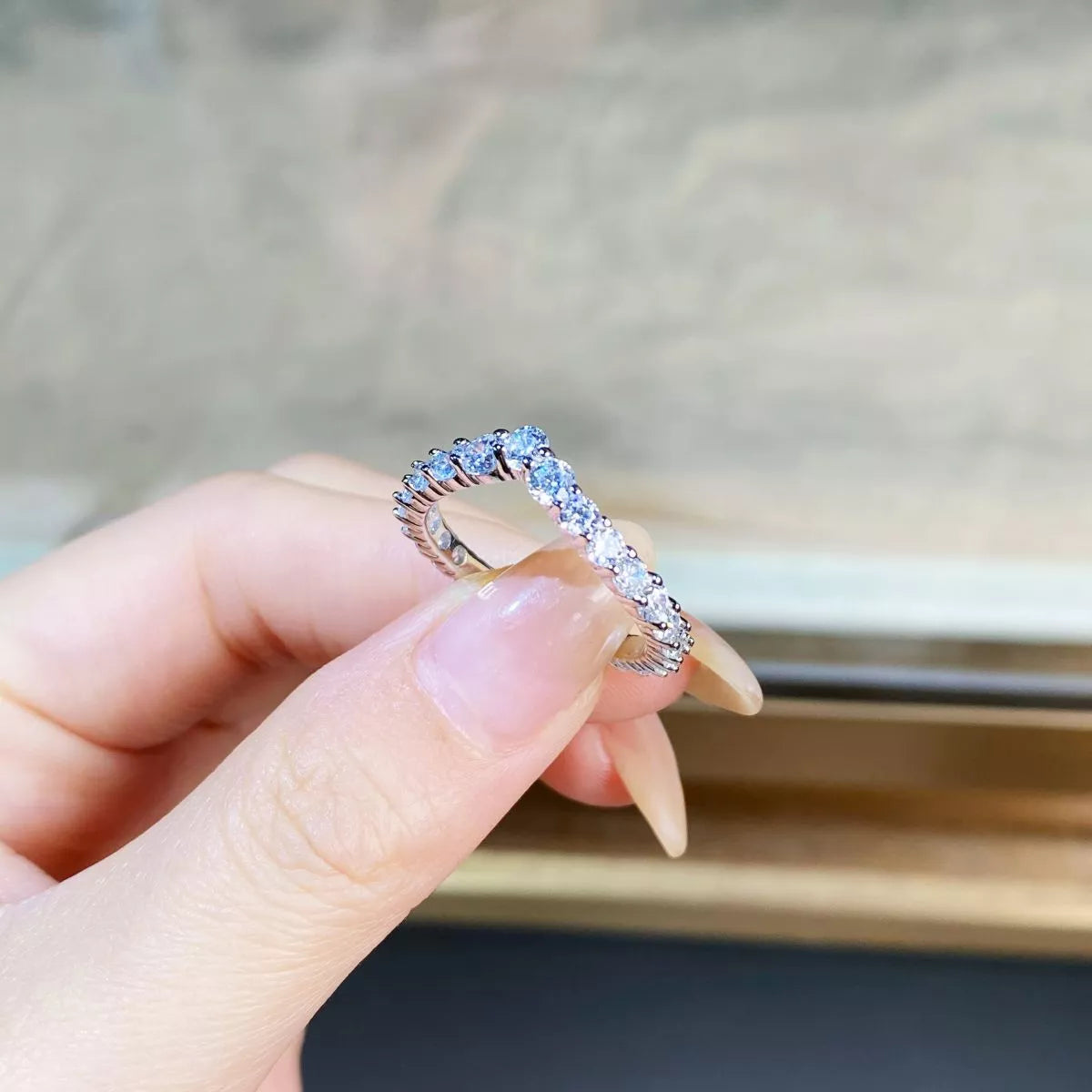 Sterling Silver Zircon V-Shaped Ring in Silver - women's ring