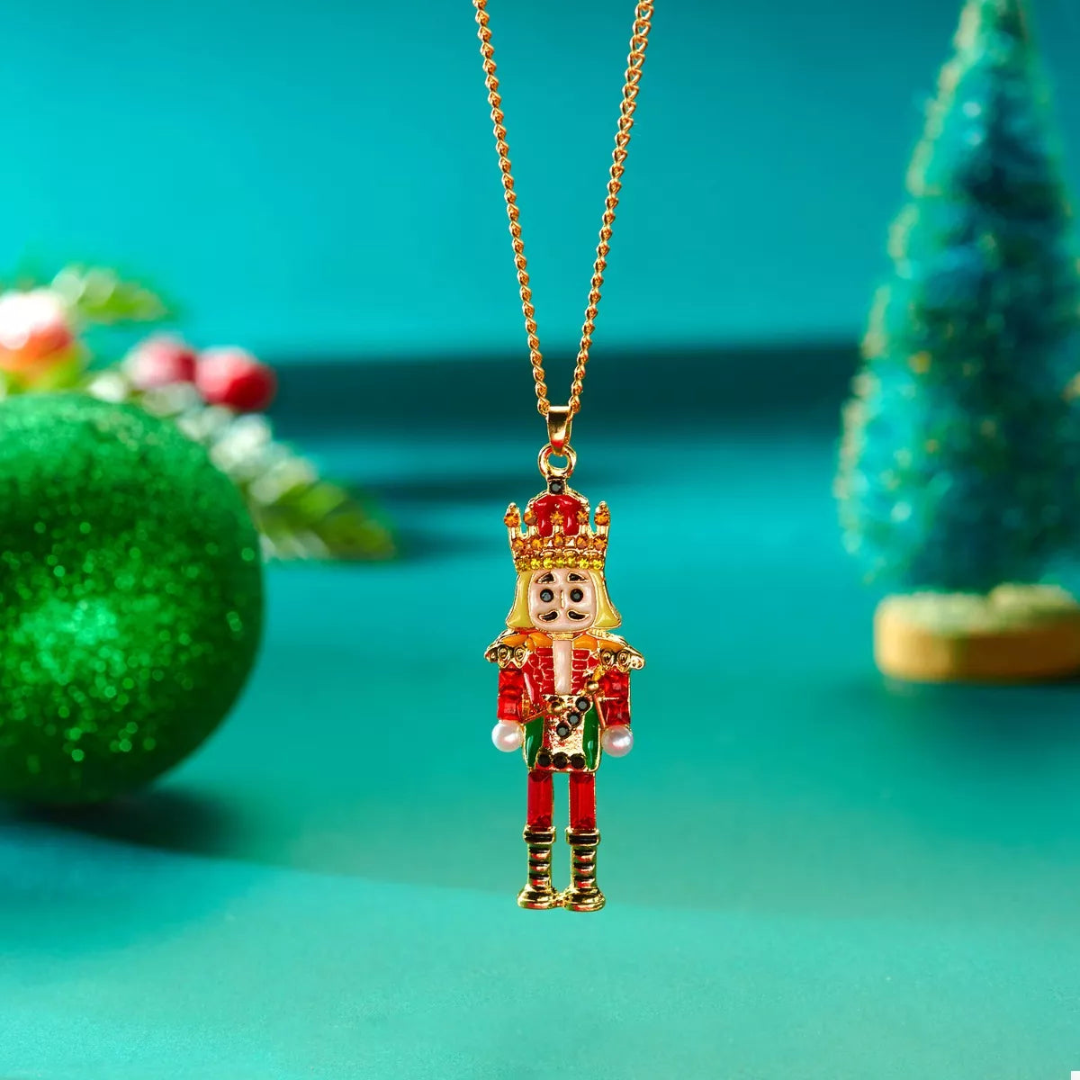 Christmas 18K Gold-Plated Nutcracker Pendant Necklace - alternate necklace view