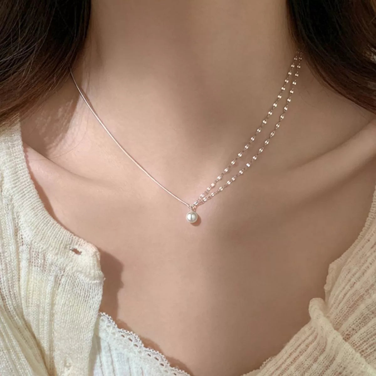 Pearl Pendant Layered Necklace - alternate necklace view