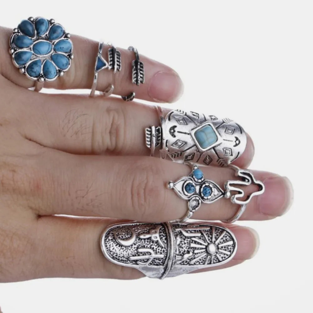 Alloy Turquoise 9-Piece Ring Set - alternate ring view