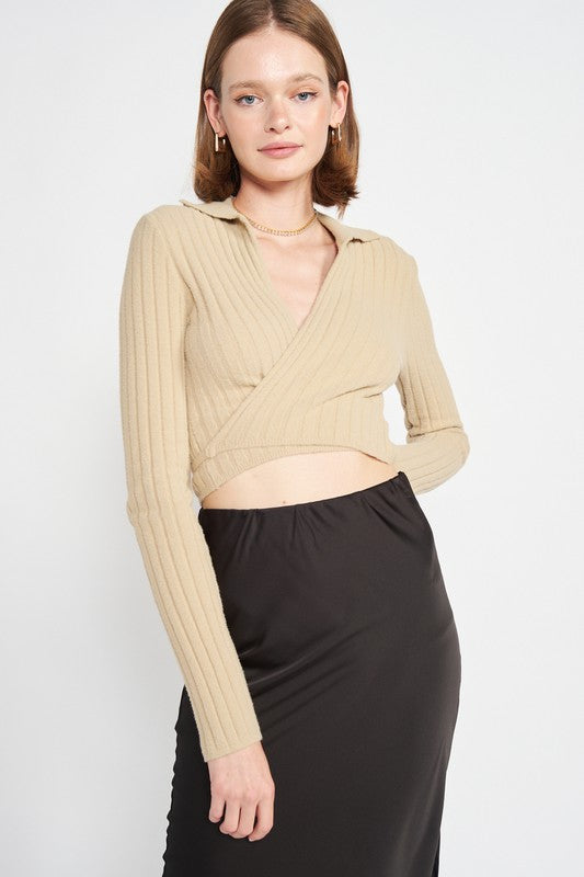 Ribbed Knit Wrap Top