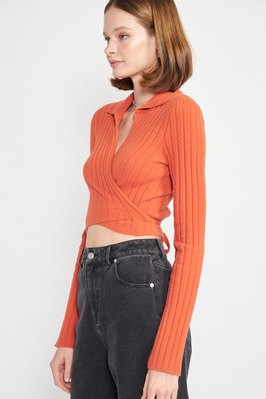 Ribbed Knit Wrap Top