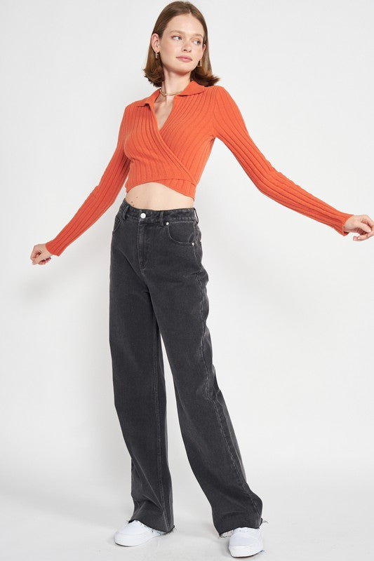 Ribbed Knit Wrap Top