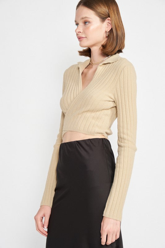 Ribbed Knit Wrap Top