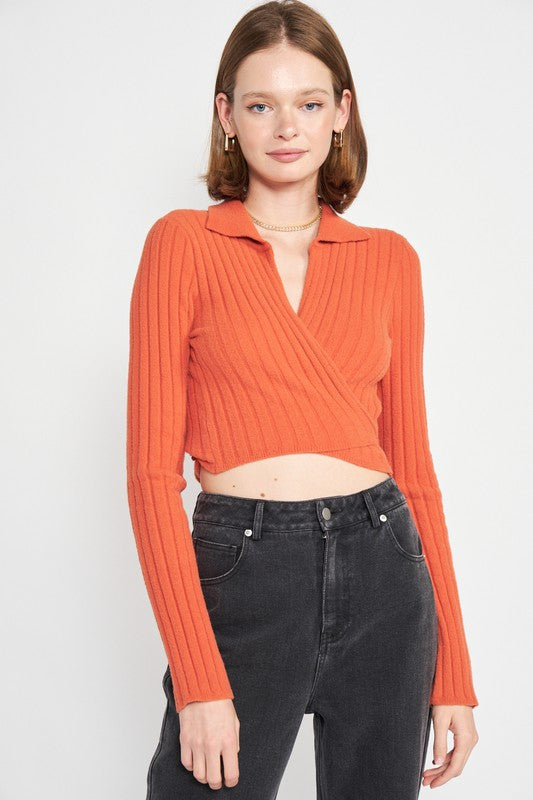 Ribbed Knit Wrap Top