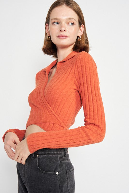 Ribbed Knit Wrap Top