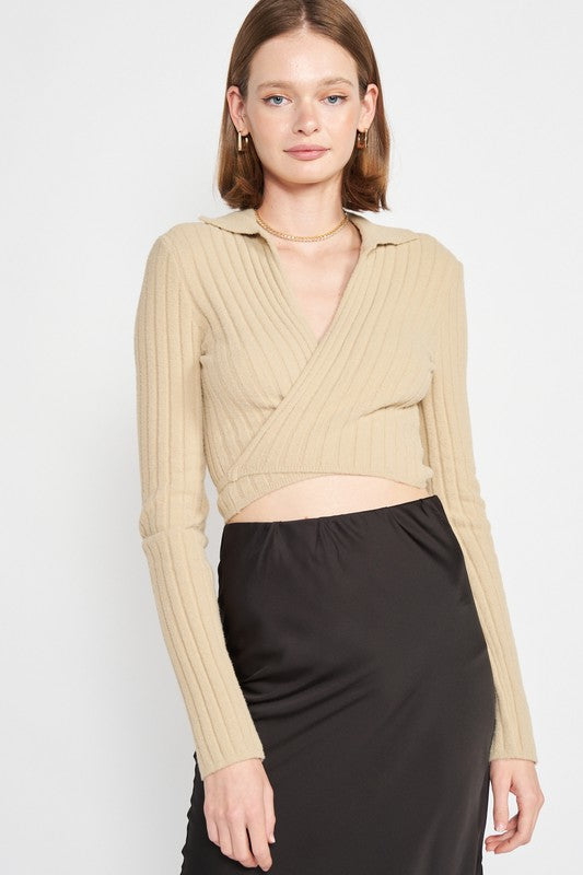 Ribbed Knit Wrap Top