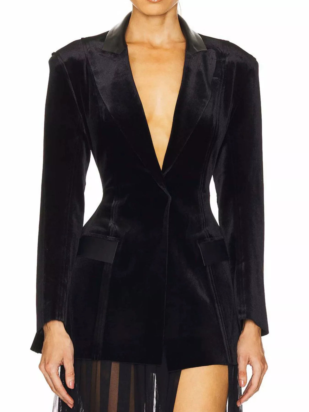 One-Button Long Sleeve Blazer in Black - Blossom's