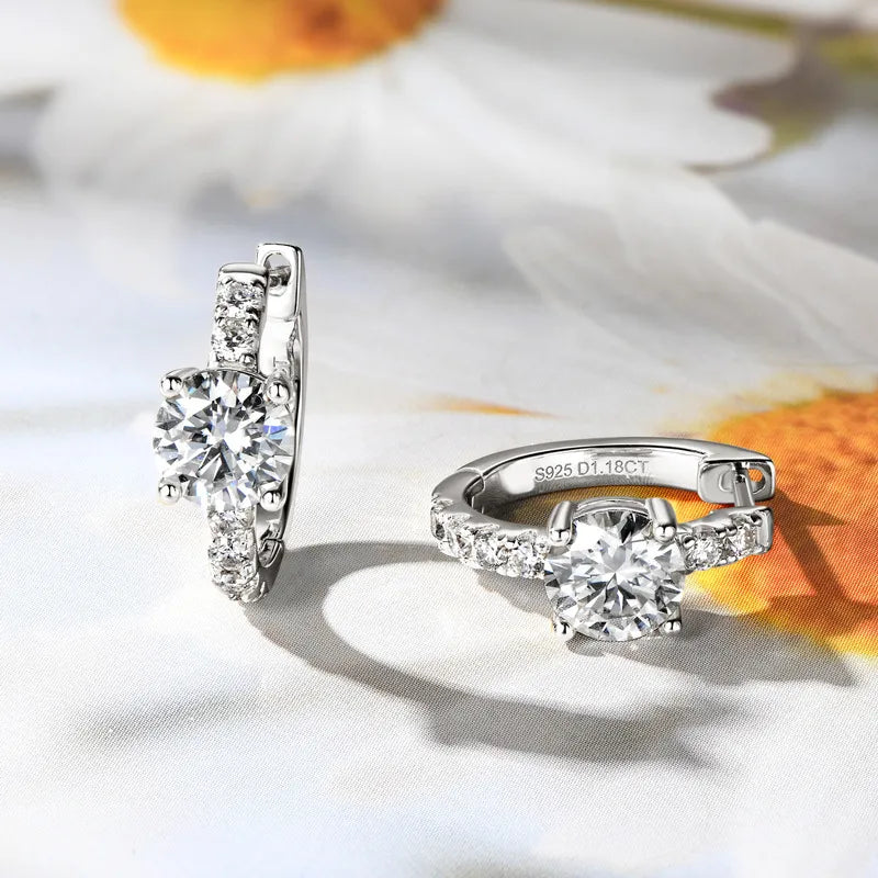2.36 Carat Moissanite Zircon Sterling Silver Hoop Earrings - alternate earring view