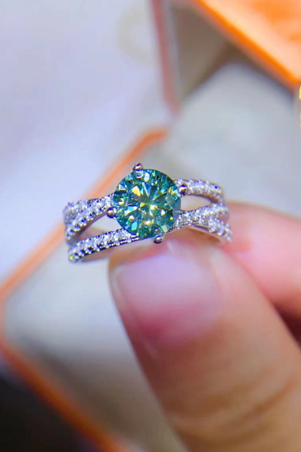 1 Carat Moissanite Contrast Sterling Silver Ring in Light Green - women's ring