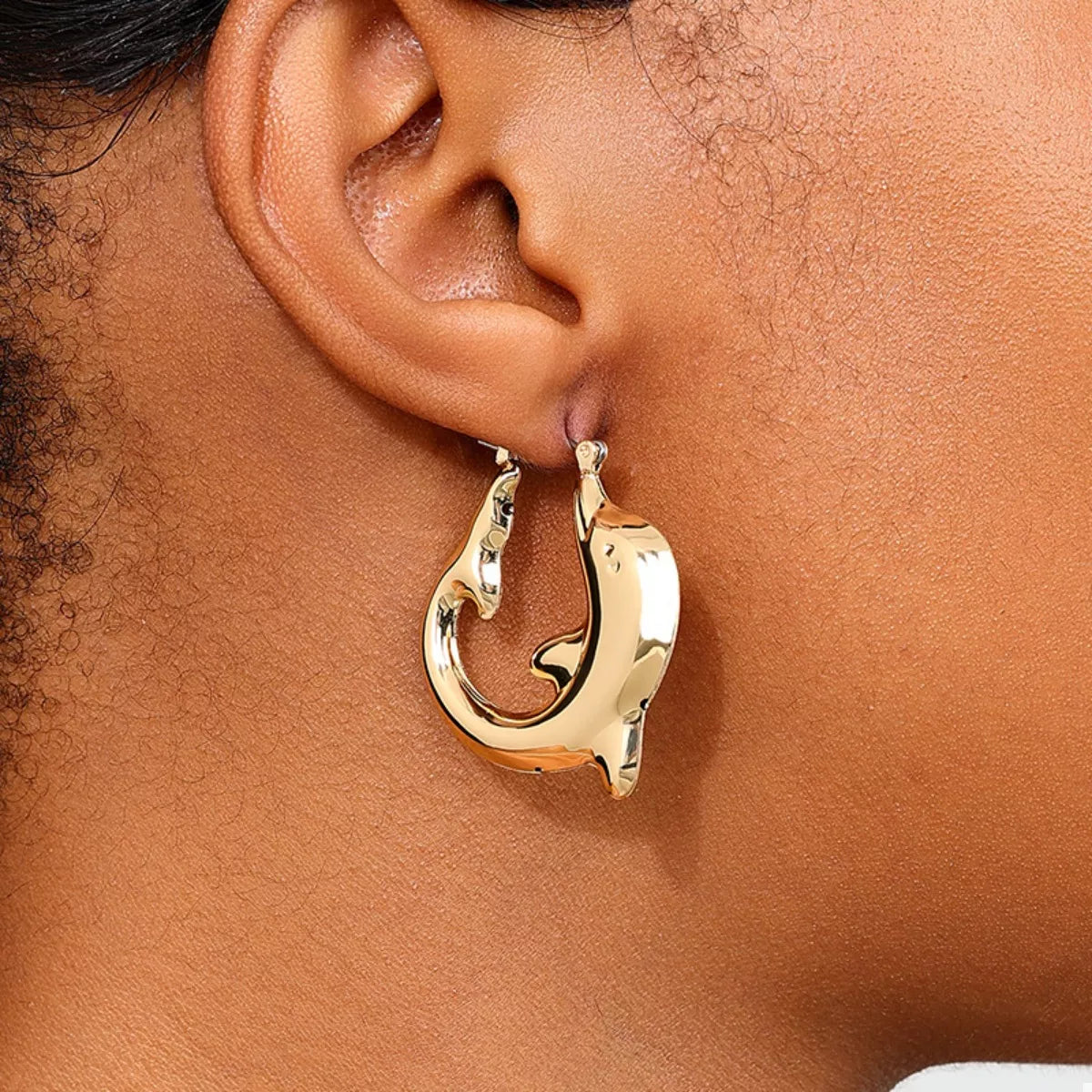 18K Gold-Plated Dolphin Hoop Earrings in Gold - women's hoop earrings